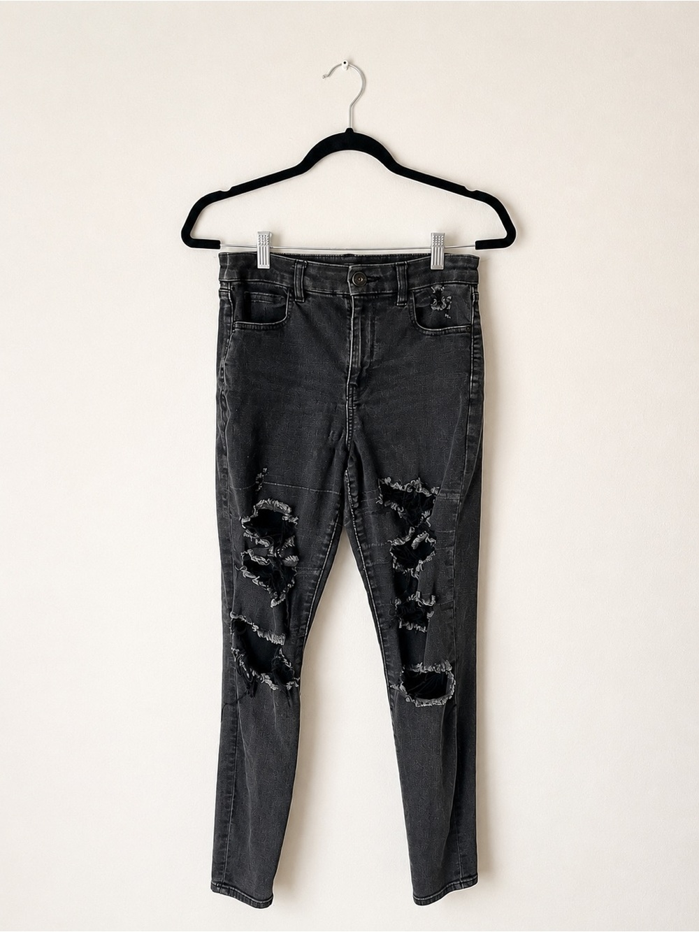 American Eagle Curvy High Rise Jegging Black Distressed Skinny Jeans | Grunge